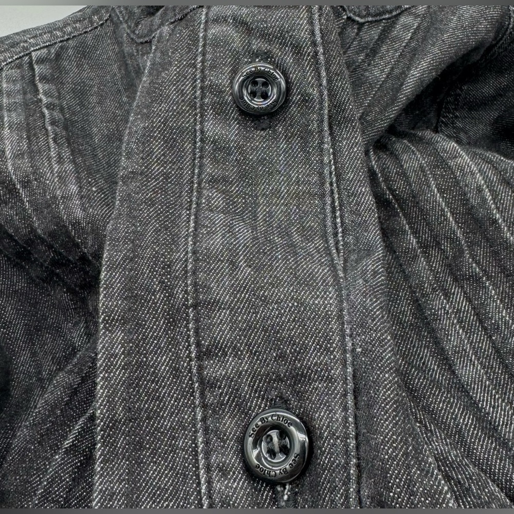 SEE BY CHOLÉ Ash Black Cotton Ruffled Denim Mock Neck Long Sleeves Shirt Size:S - Picture 7 of 11